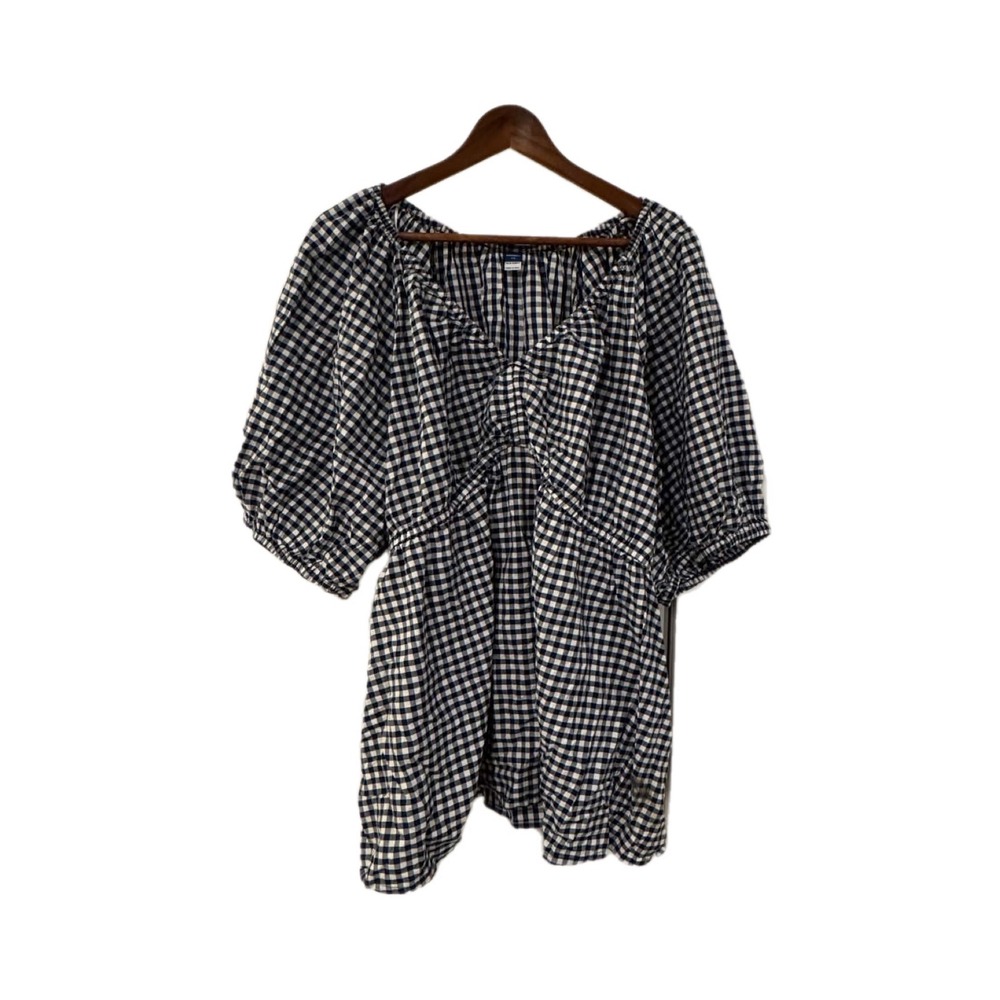 Old Navy Maternity Top Women XXL Blue NWT Gingham Puff Sleeve Twist Front